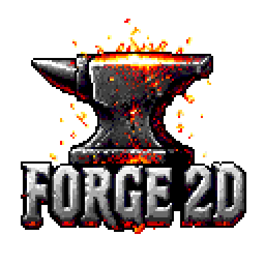 The Forge2D logo: an anvil throwing off sparks above the words Forge 2D, in pixel art